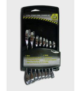 8PC Metric (mm) Stubby Combination Spanner Set with Rack