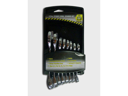 8PC Metric (mm) Stubby Combination Spanner Set with Rack