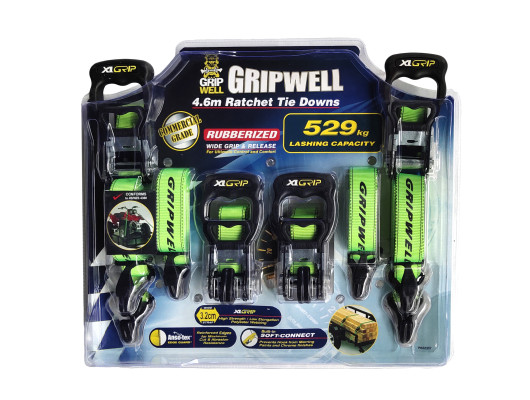 4pc Heavy Duty Ratchet Tie Down 4.6m (529kg LC)