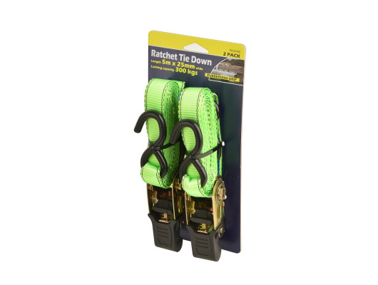 2Pc Ratchet Tie-Down 25mm x 5m LC300KG - S Hooks
