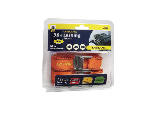 2pc Lashing / Cambuckle Luggage Strap 25mm x 3.6m (100kg LC)