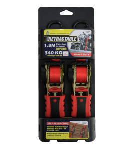 2pc Retractable Tie Down 25mm x 1.8m (340kg LC)